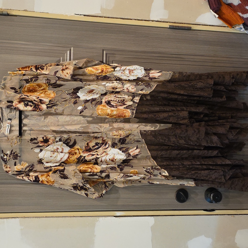 Floral Kimono with Lace Trim One Size